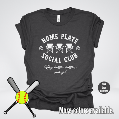 Home Plate Social Club – White Design - Softball Baseball T-Shirt