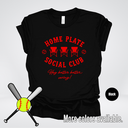 Home Plate Social Club – Red Design - Softball Baseball T-Shirt