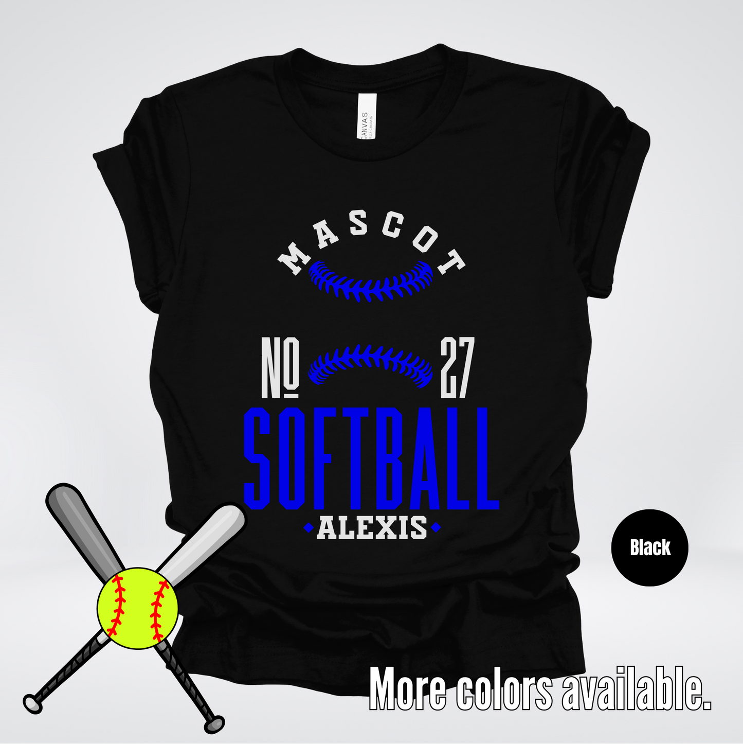 Custom Mascot, Number, & Name – Blue - Softball Design 18 T-Shirt