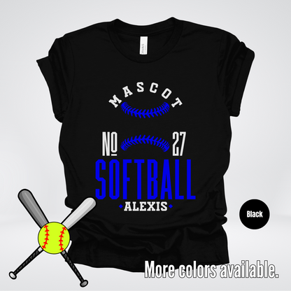 Custom Mascot, Number, & Name – Blue - Softball Design 18 T-Shirt