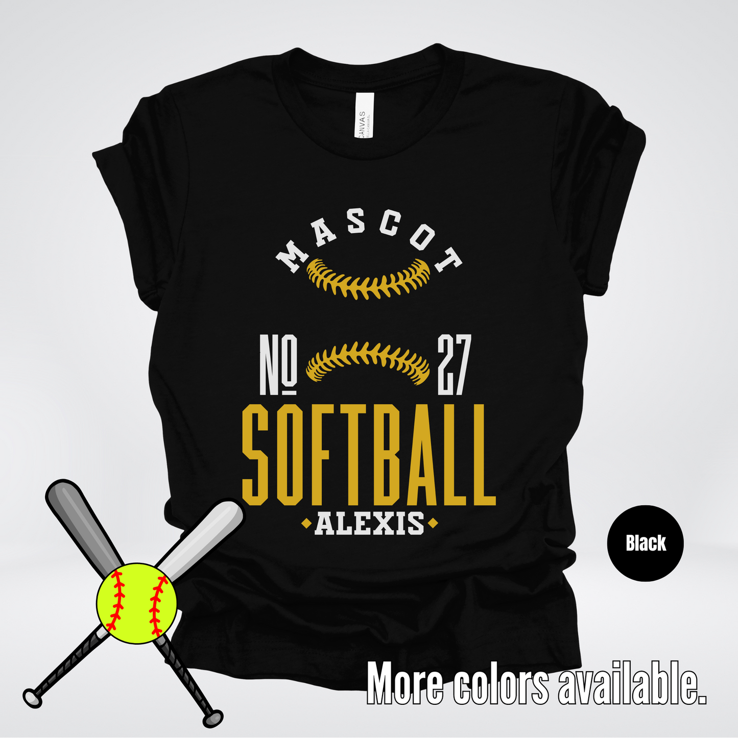 Custom Mascot, Number, & Name – Gold - Softball Design 16 T-Shirt