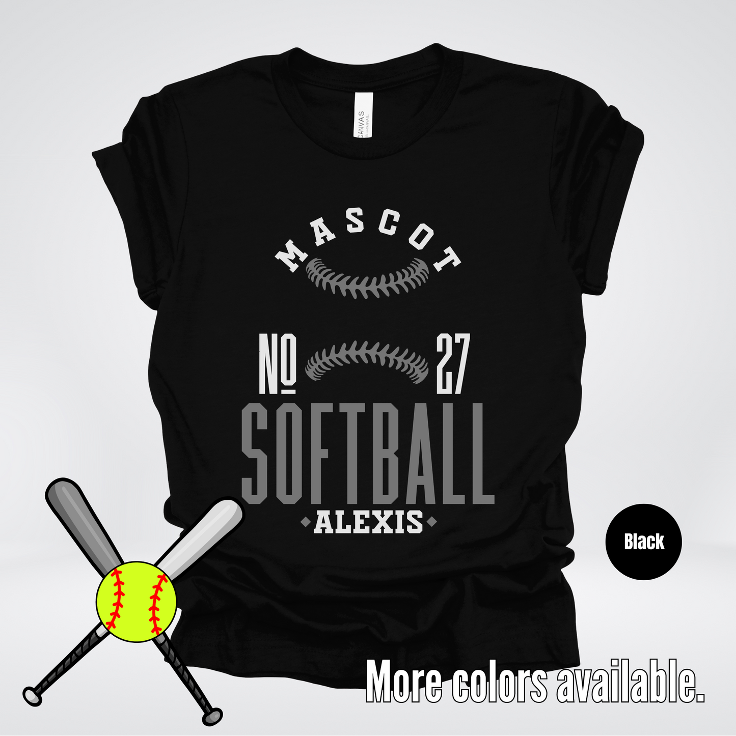 Custom Mascot, Number, & Name – Gray - Softball Design 17 T-Shirt