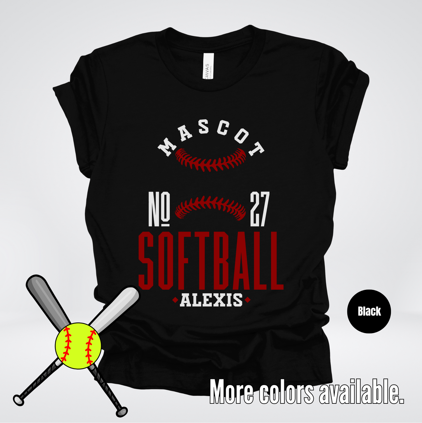 Custom Mascot, Number, & Name – Maroon - Softball Design 25 T-Shirt