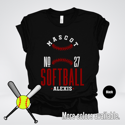 Custom Mascot, Number, & Name – Maroon - Softball Design 25 T-Shirt