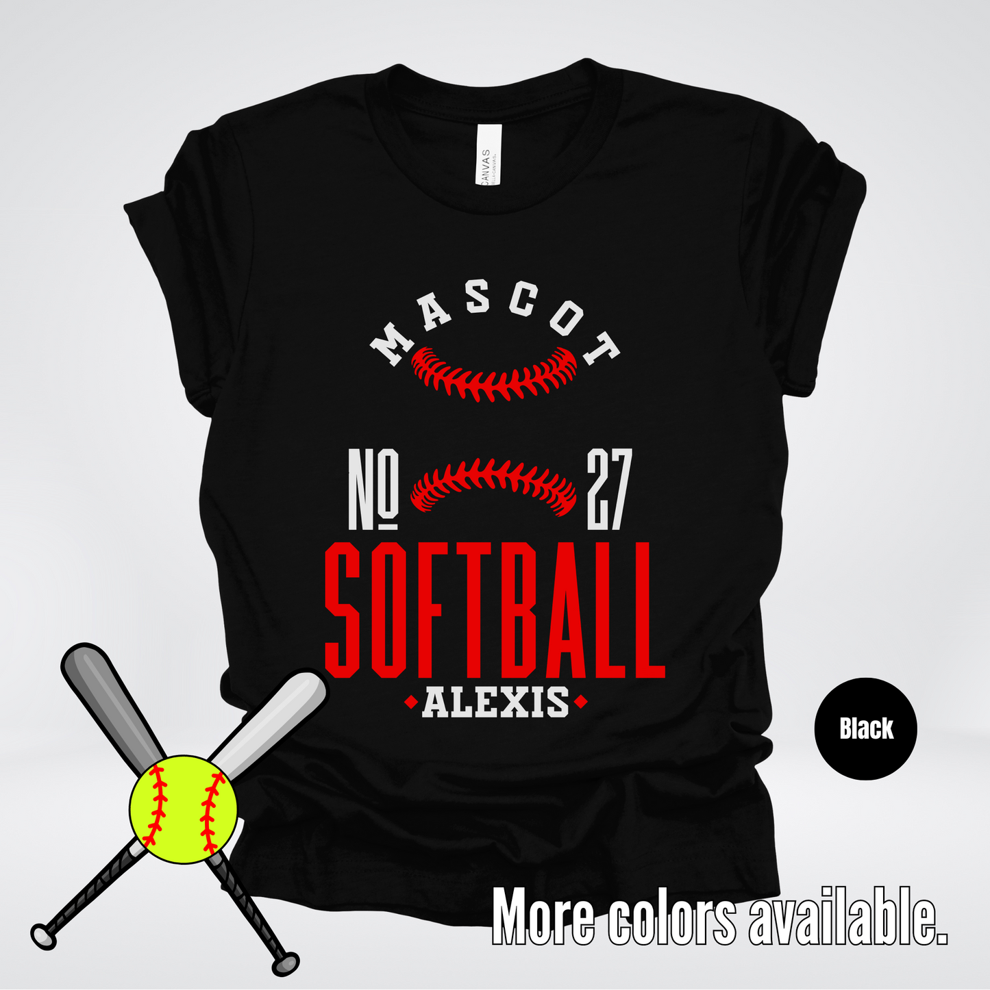 Custom Mascot, Number, & Name – Red - Softball Design 19 T-Shirt