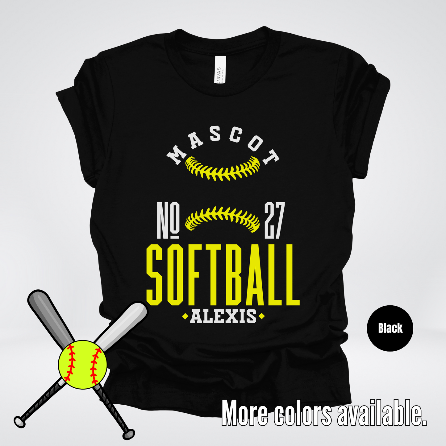 Custom Mascot, Number, & Name – Yellow - Softball Design 20 T-Shirt