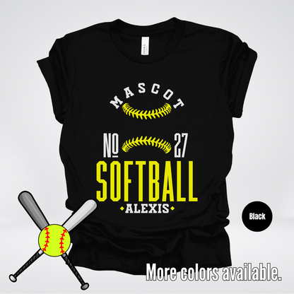 Custom Mascot, Number, & Name – Yellow - Softball Design 20 T-Shirt