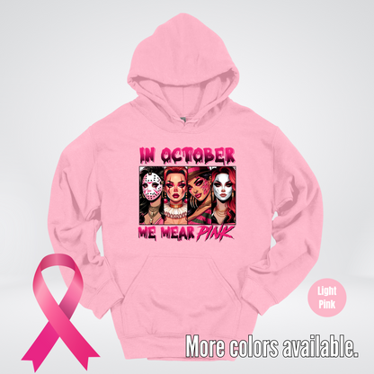 Halloween Bad Girls in October We Wear Pink Horror Movie Characters Hoodie