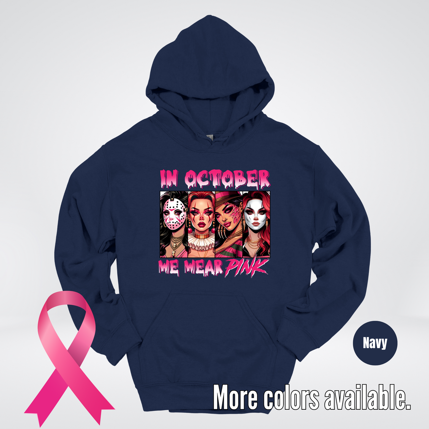 Halloween Bad Girls in October We Wear Pink Horror Movie Characters 2 Hoodie