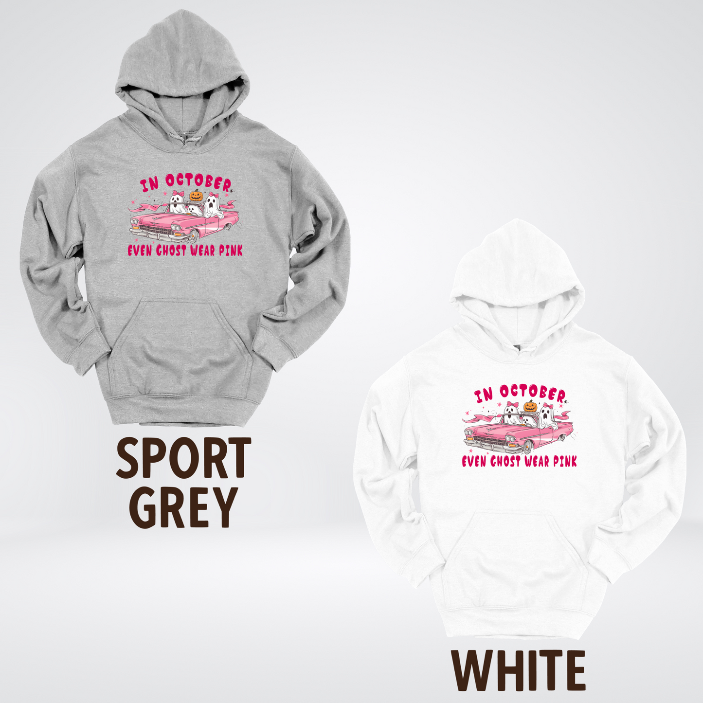 In October Even Ghost Wear Pink Halloween Coquette Breast Cancer Awareness Hoodie