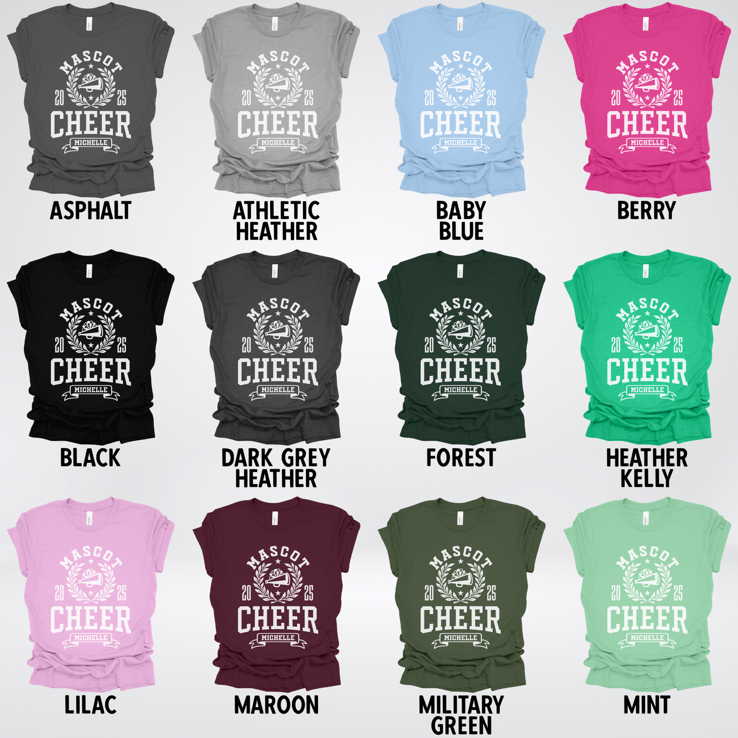 Custom Mascot, Year, & Name – White - Cheer Design 04 T-Shirt