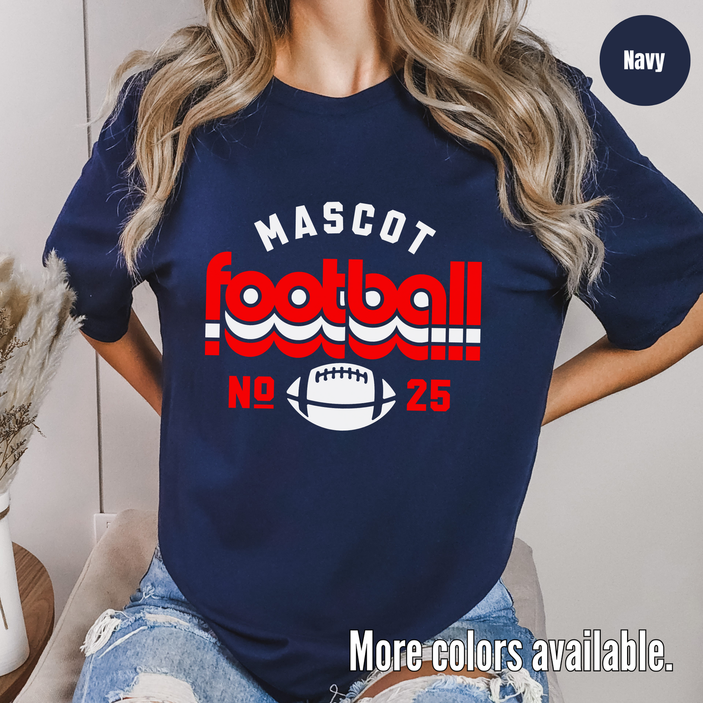 Custom Mascot & Number – Red Retro - Football Design 8 T-Shirt