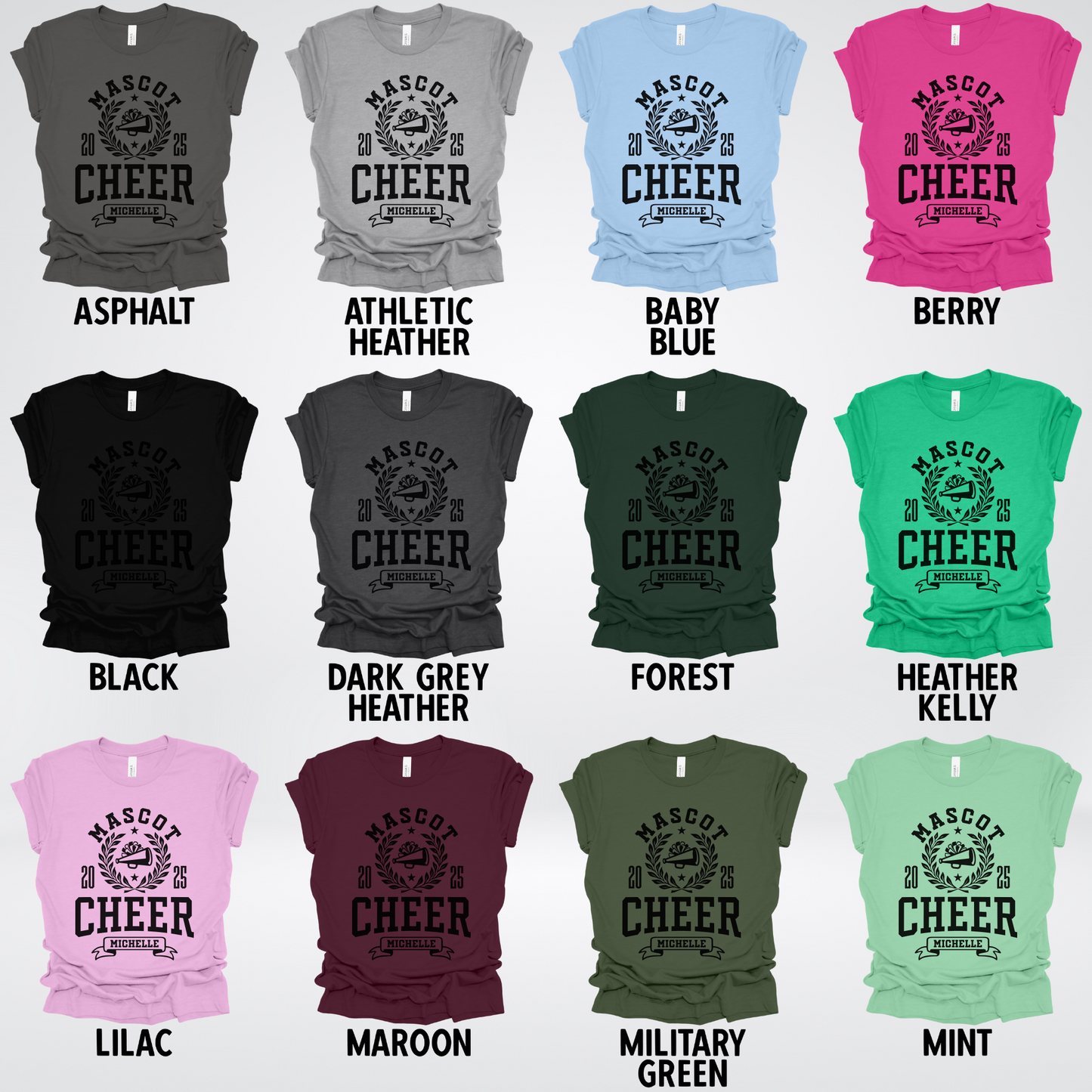 Custom Mascot, Year, & Name – Black - Cheer Design 07 T-Shirt