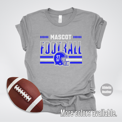 Custom Mascot & Number - Blue - Football Design 3 T-Shirt