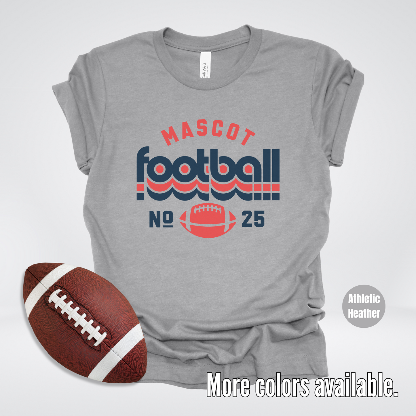 Custom Mascot & Number - Red & Blue Retro - Football Design 5 T-Shirt