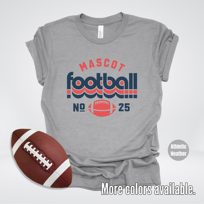 Custom Mascot & Number - Red & Blue Retro - Football Design 5 T-Shirt