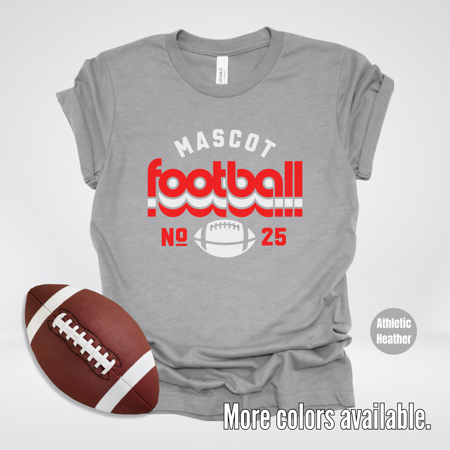 Custom Mascot & Number – Red Retro - Football Design 8 T-Shirt