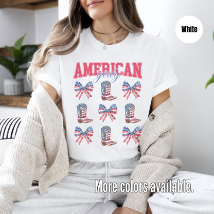 American Girly Bows And Boots Coquette Unisex Softstyle T-Shirt