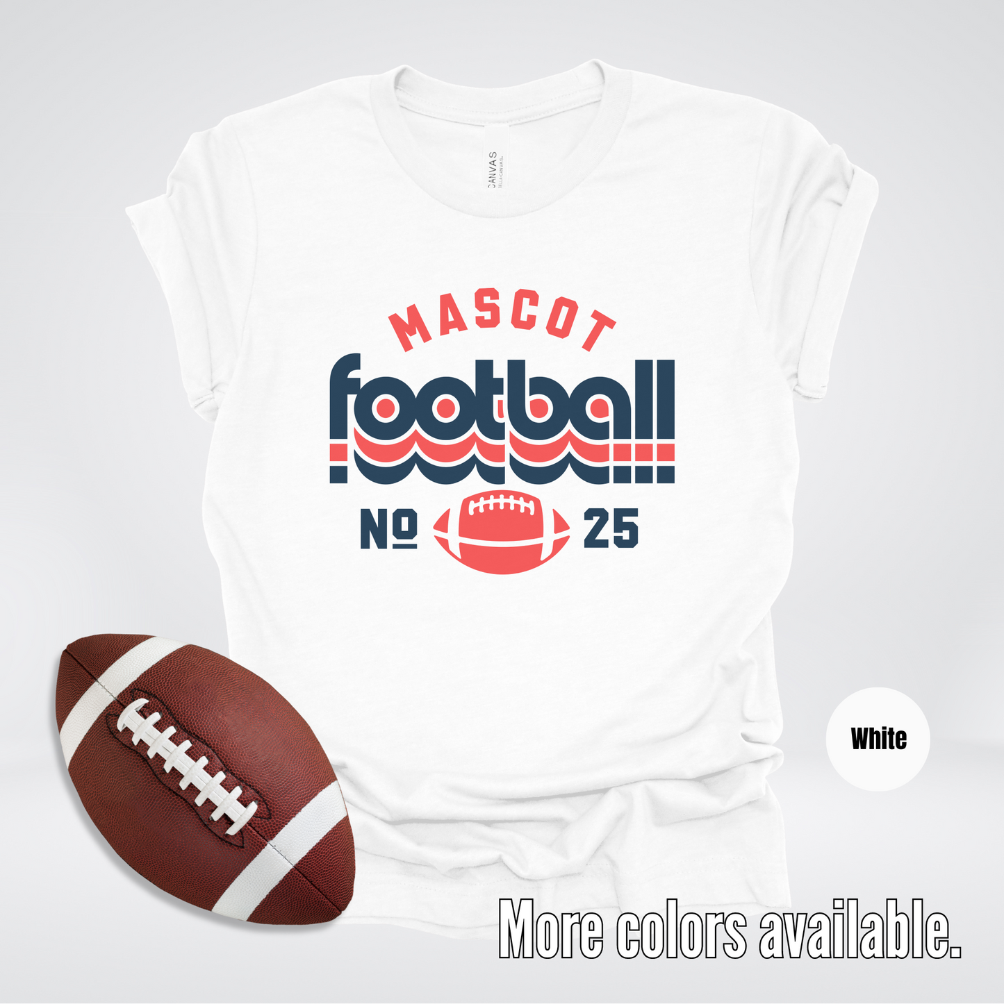 Custom Mascot & Number - Red & Blue Retro - Football Design 5 T-Shirt