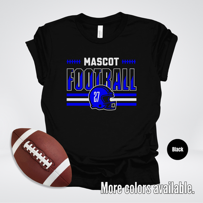 Custom Mascot & Number - Blue - Football Design 3 T-Shirt