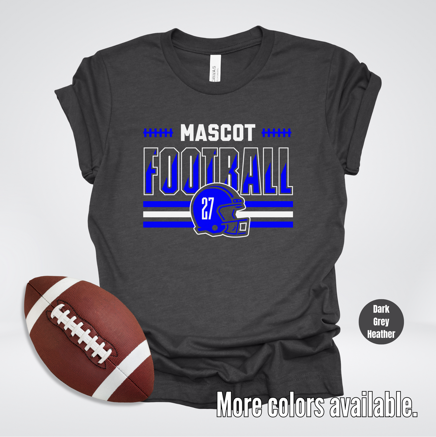 Custom Mascot & Number - Blue - Football Design 3 T-Shirt