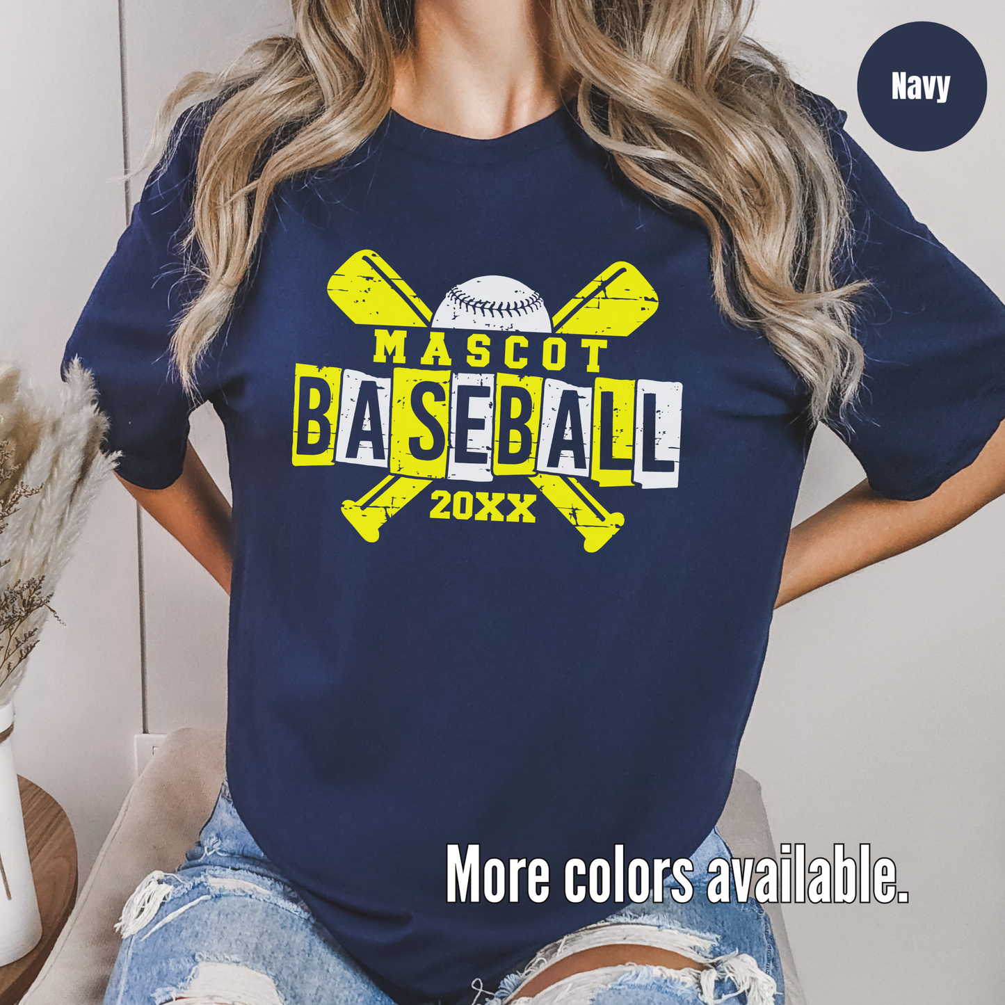 Custom Mascot & Year - Yellow - Baseball Design 4  T-Shirt