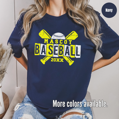 Custom Mascot & Year - Yellow - Baseball Design 4  T-Shirt