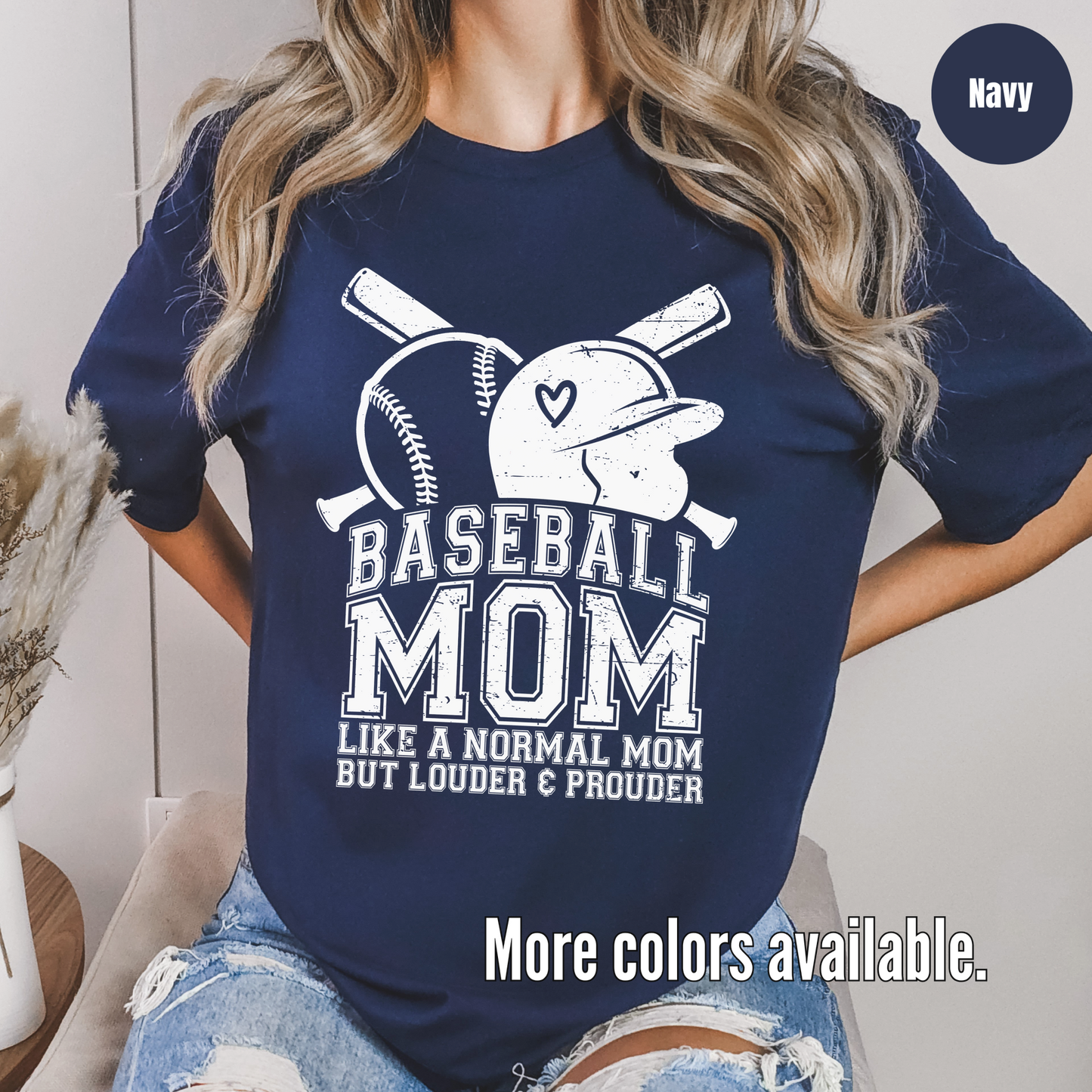 Baseball Mom Louder And Prouder Distressed White Softstyle T-Shirt