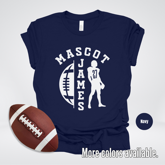 Custom Mascot, Number, & Name - White - Football Design 26 T-Shirt