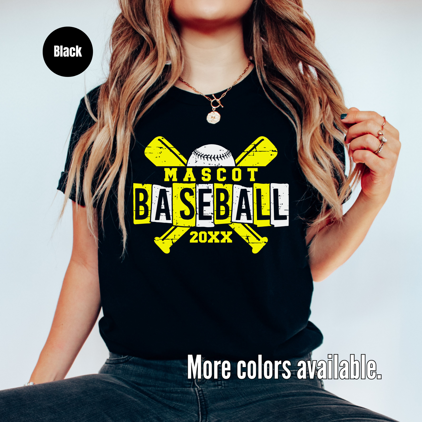 Custom Mascot & Year - Yellow - Baseball Design 4  T-Shirt