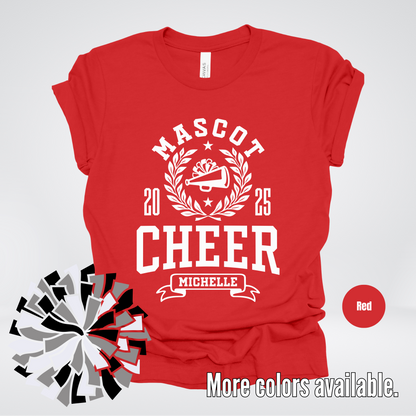 Custom Mascot, Year, & Name – White - Cheer Design 04 T-Shirt