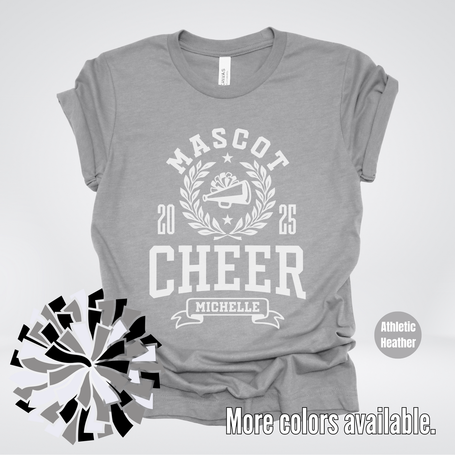 Custom Mascot, Year, & Name – White - Cheer Design 04 T-Shirt