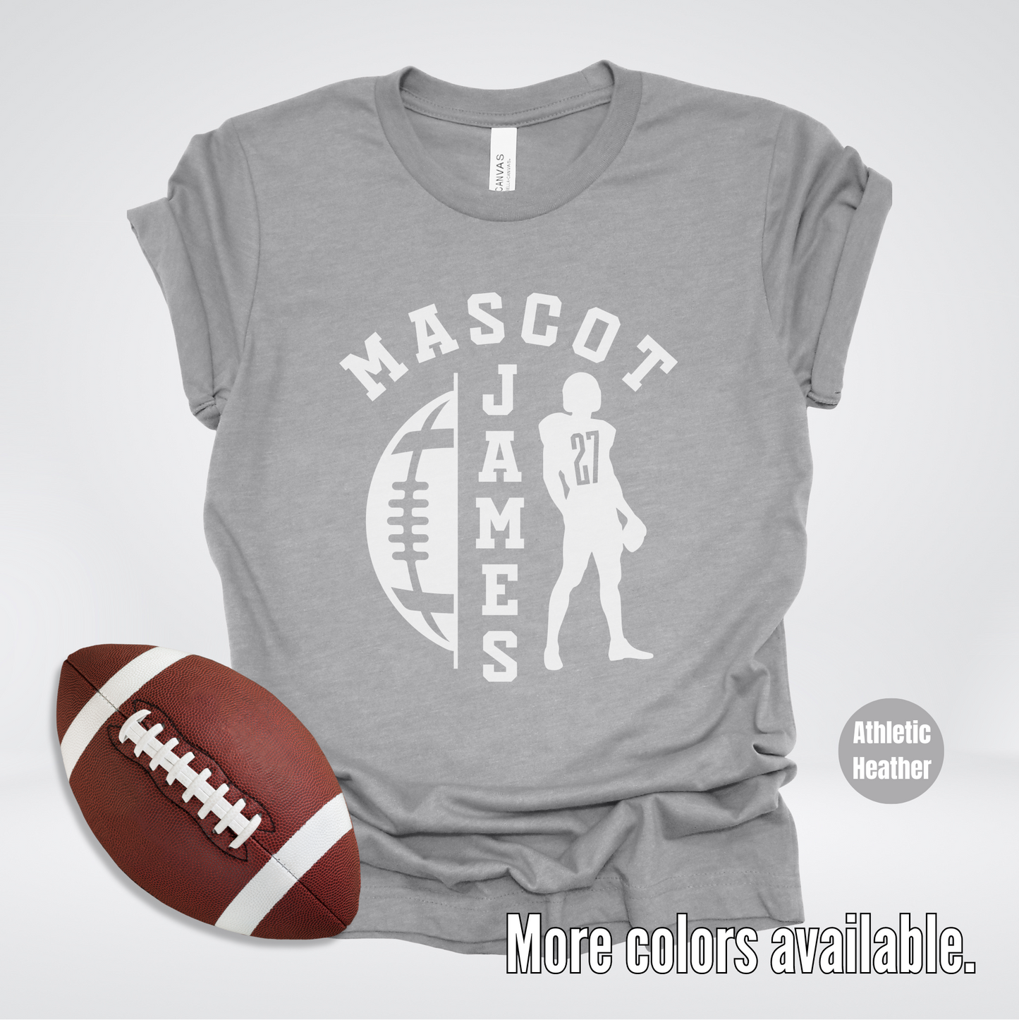 Custom Mascot, Number, & Name - White - Football Design 26 T-Shirt