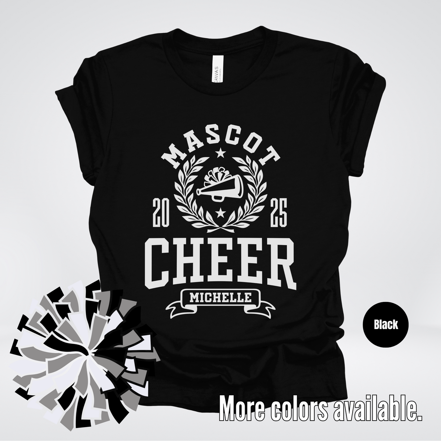 Custom Mascot, Year, & Name – White - Cheer Design 04 T-Shirt