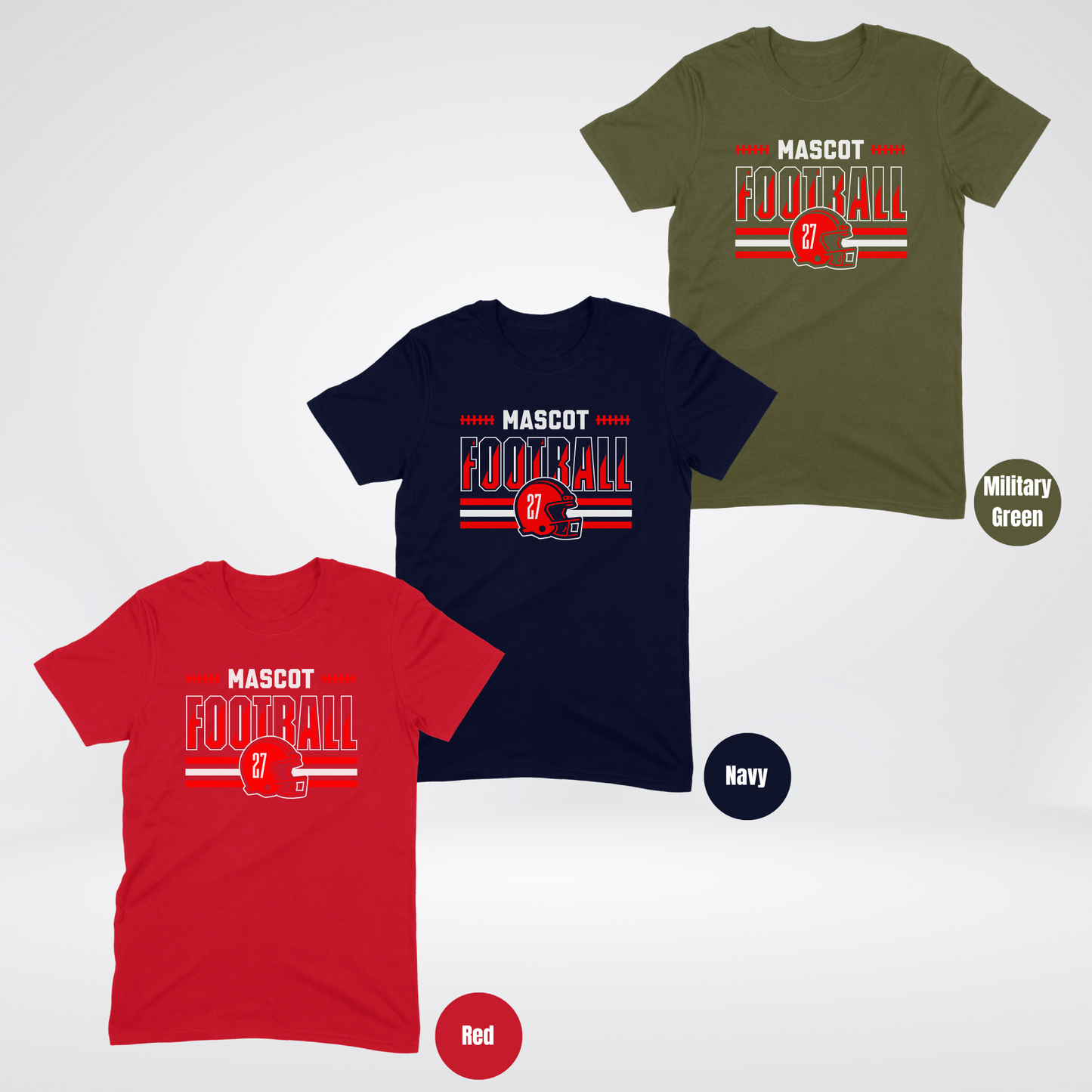 Custom Mascot & Number - Red - Football Design 2 T-Shirt