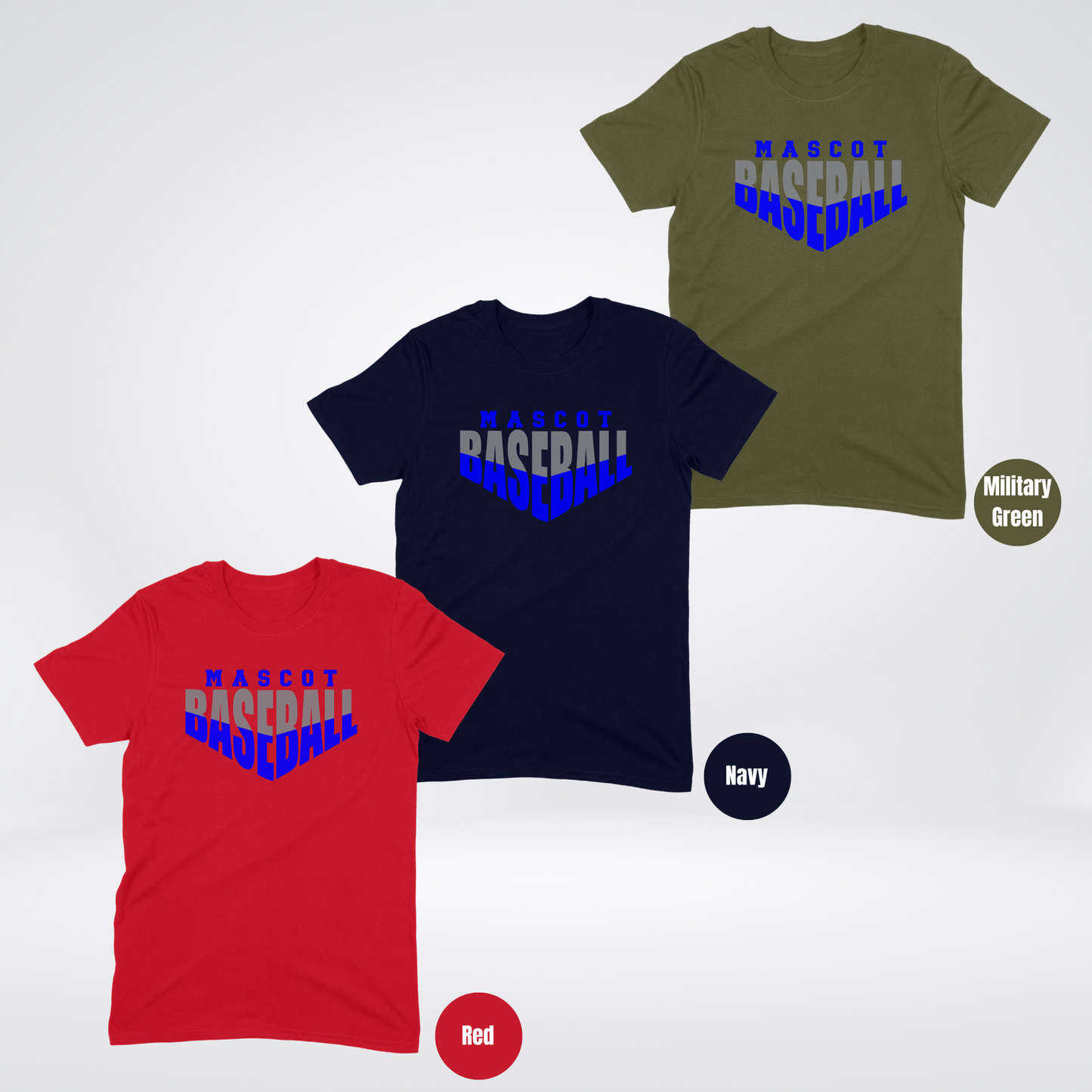 Custom Mascot  - Blue - Baseball Design 2 T-Shirt