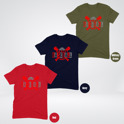 Custom Mascot & Year - Red - Baseball Design 3 T-Shirt