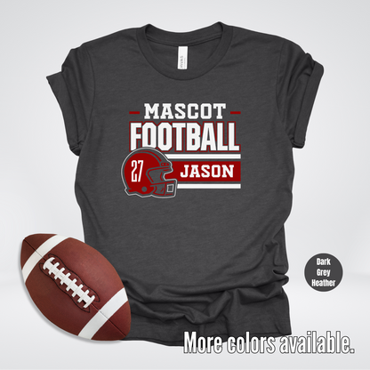 Custom Mascot, Number, & Name - Maroon - Football Design 25 T-Shirt