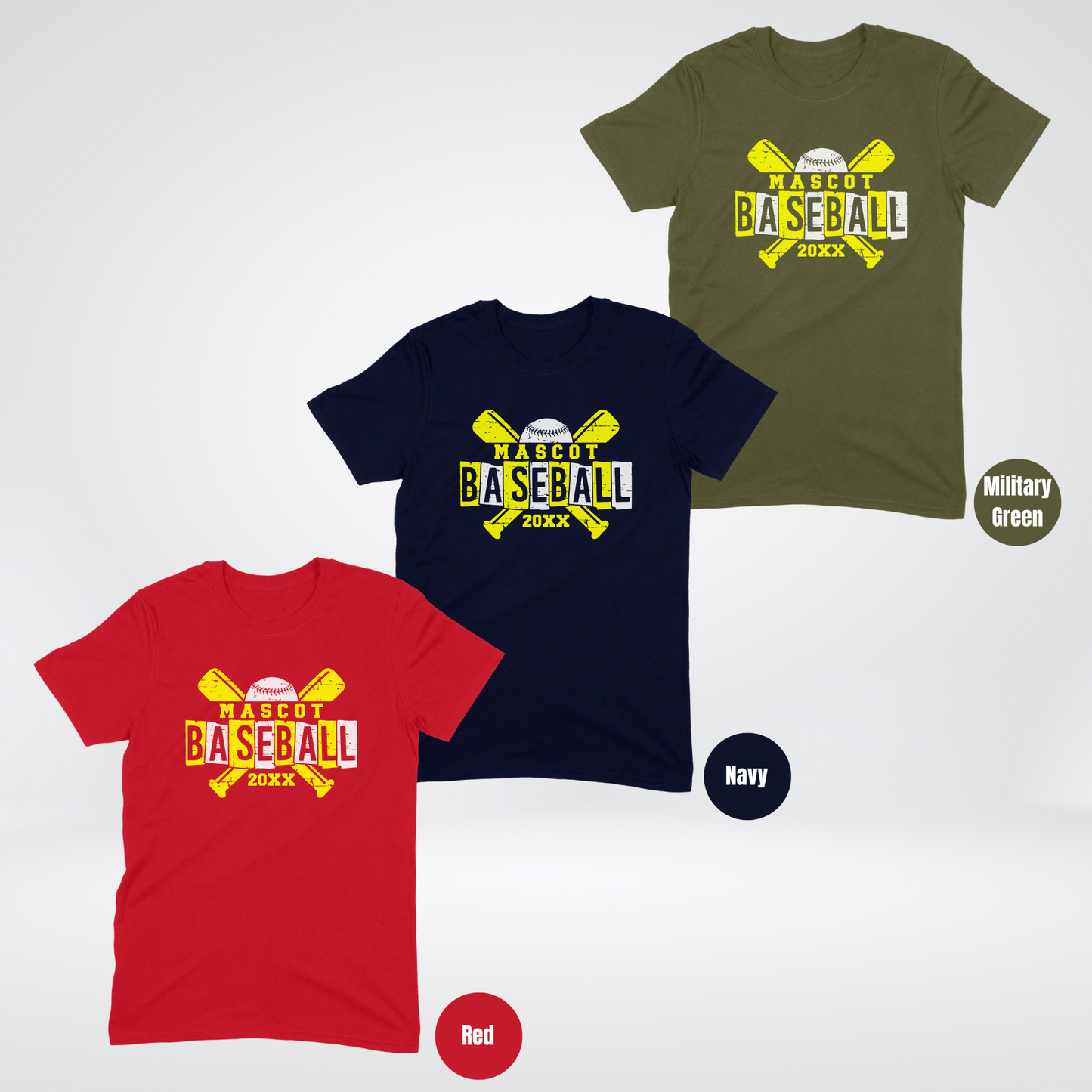 Custom Mascot & Year - Yellow - Baseball Design 4  T-Shirt