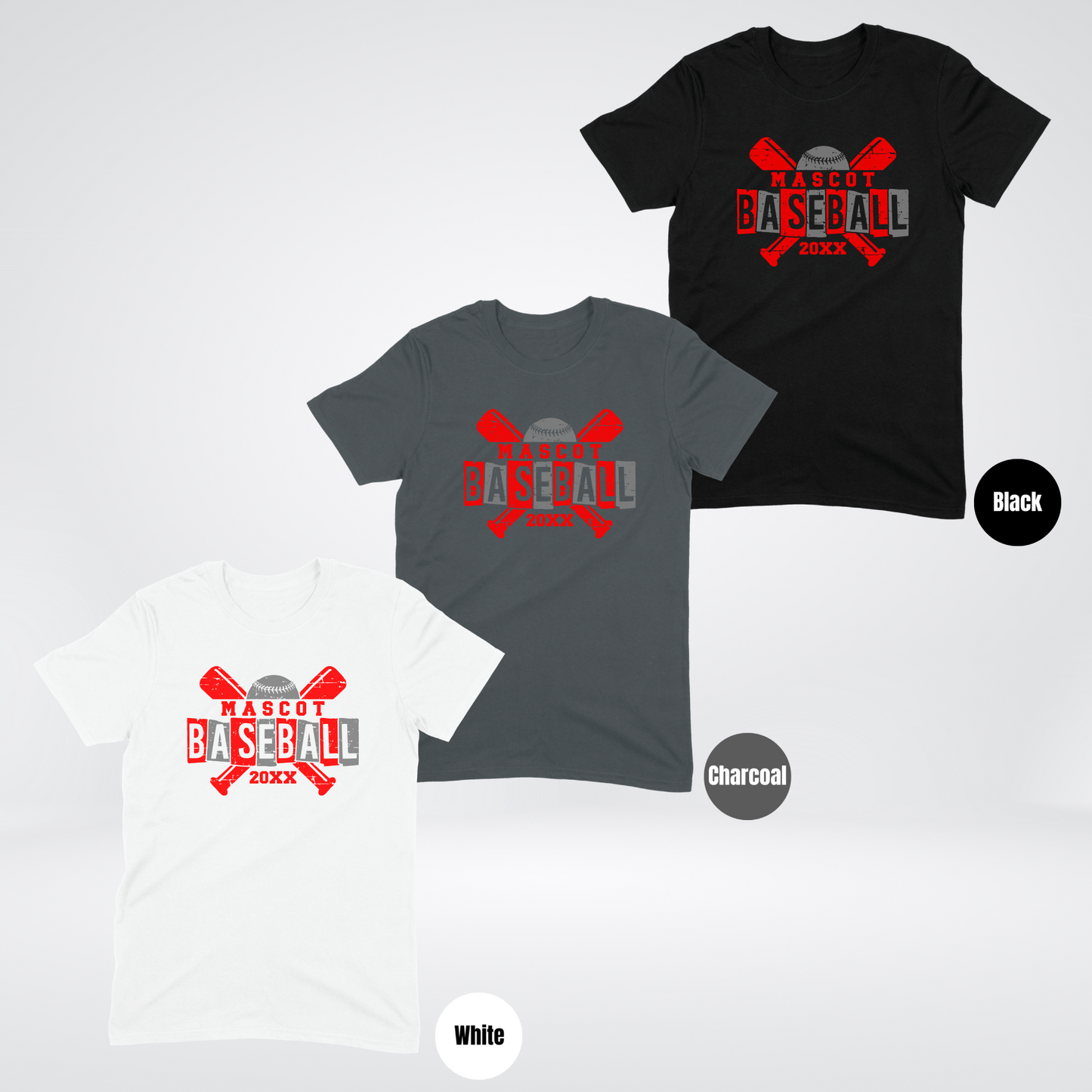 Custom Mascot & Year - Red - Baseball Design 3 T-Shirt