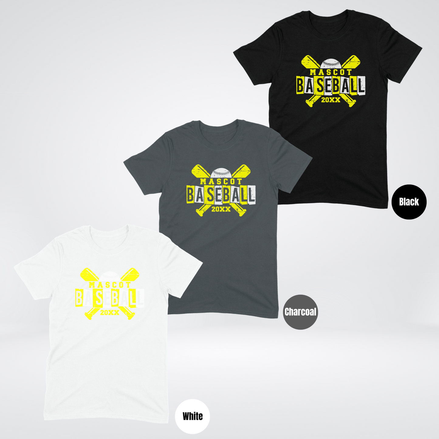 Custom Mascot & Year - Yellow - Baseball Design 4  T-Shirt