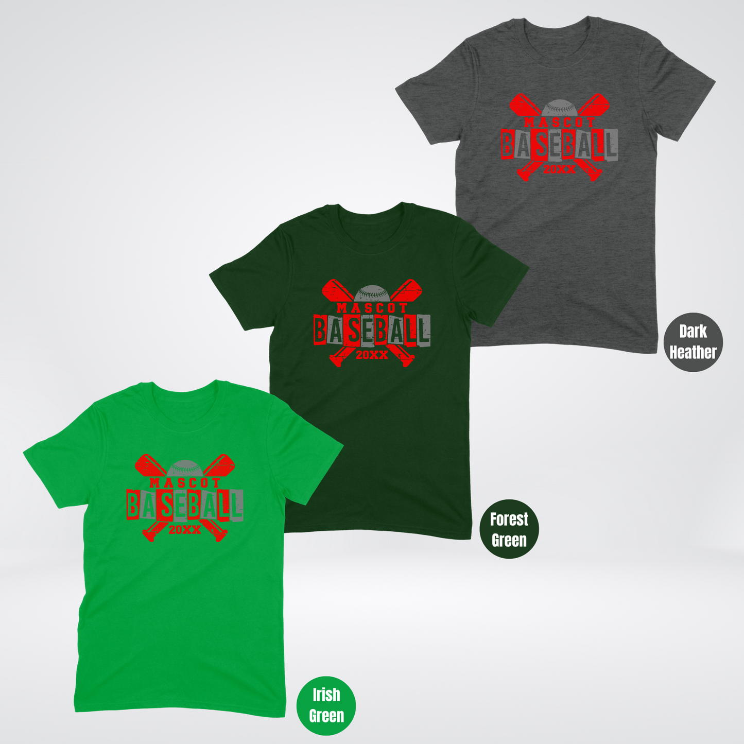 Custom Mascot & Year - Red - Baseball Design 3 T-Shirt