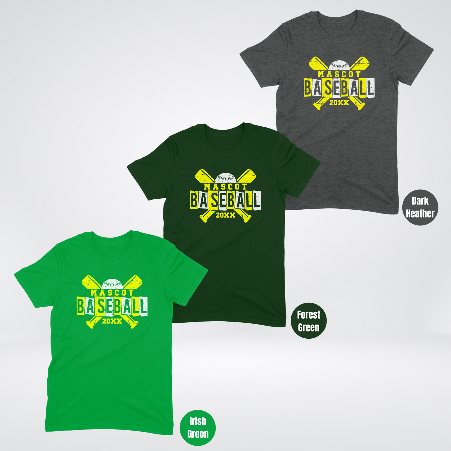 Custom Mascot & Year - Yellow - Baseball Design 4  T-Shirt