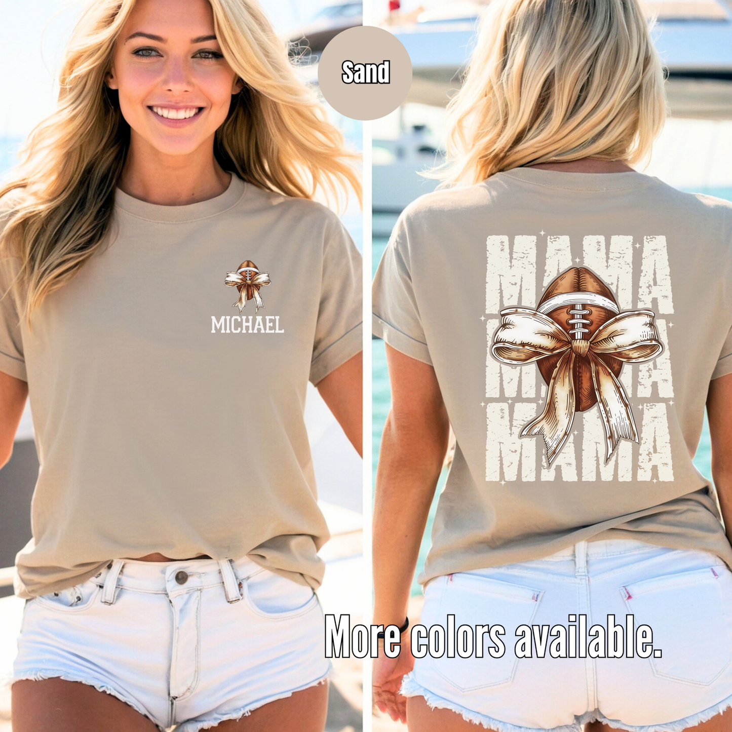 CUSTOM NAME Coquette Football Mama T-Shirt