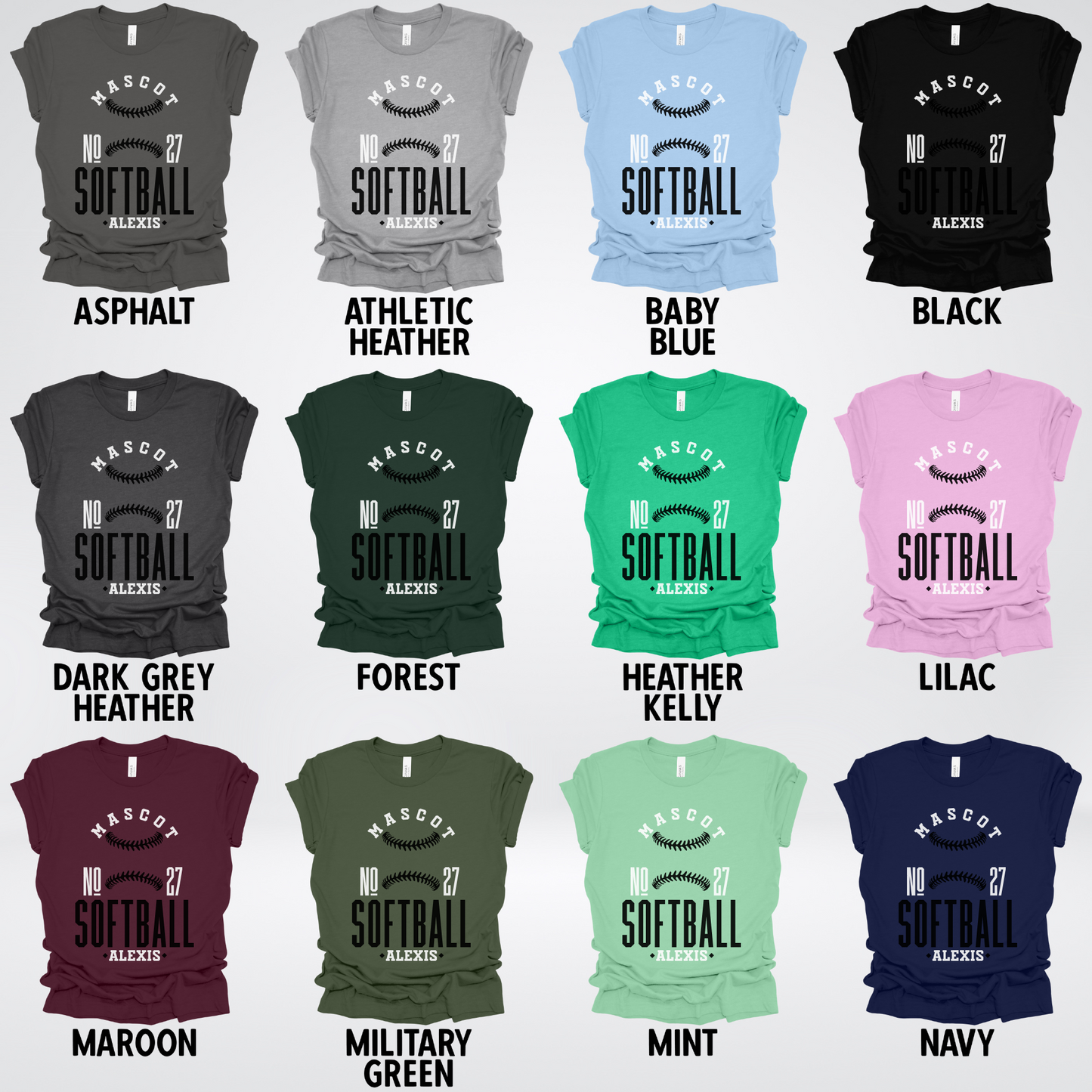 Custom Mascot, Number, & Name – Black - Softball Design 15 T-Shirt