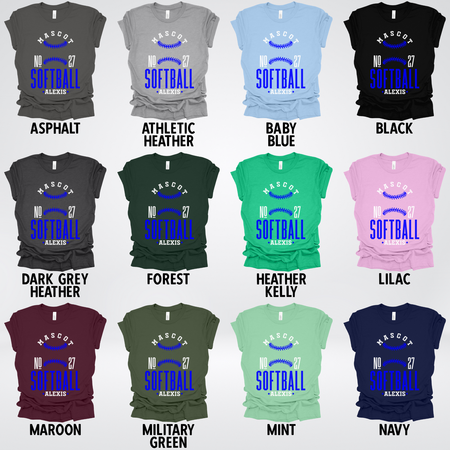 Custom Mascot, Number, & Name – Blue - Softball Design 18 T-Shirt