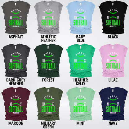 Custom Mascot, Number, & Name – Green - Softball Design 22 T-Shirt