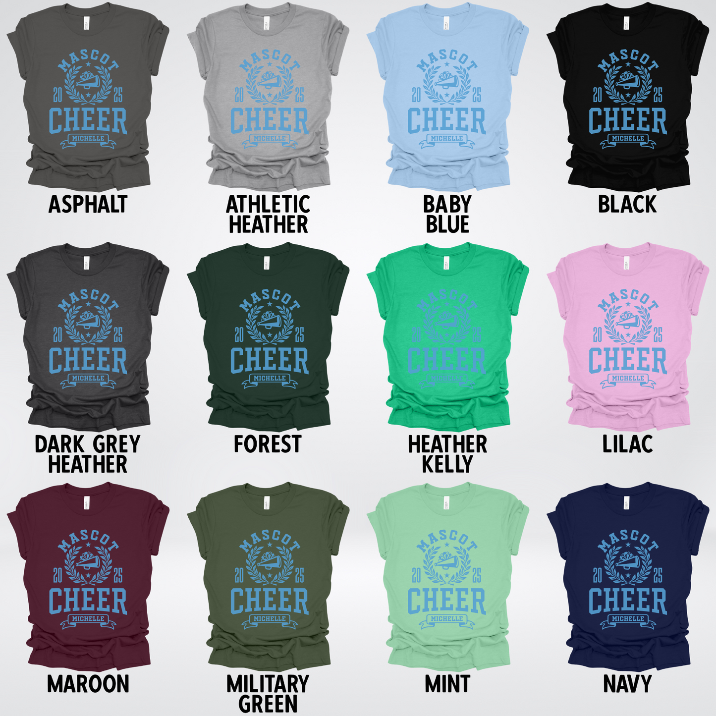 Custom Mascot, Year, & Name – Light Blue - Cheer Design 23 T-Shirt