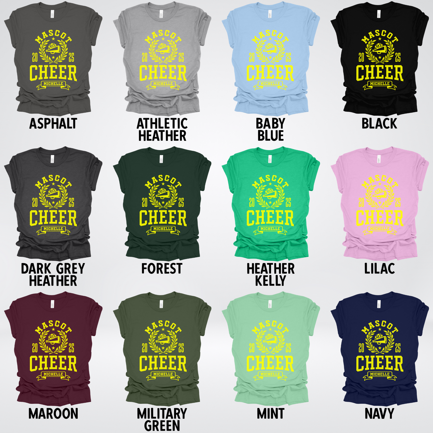 Custom Mascot, Year, & Name – Yellow - Cheer Design 10 T-Shirt