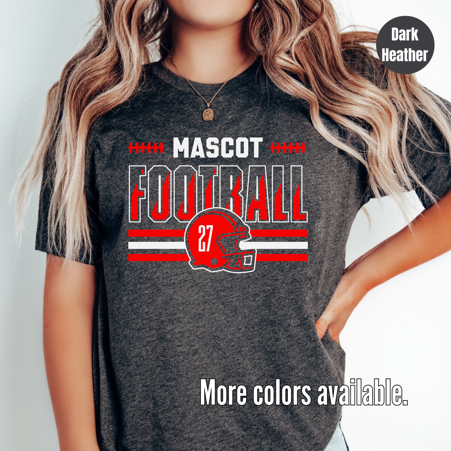 Custom Mascot & Number - Red - Football Design 2 T-Shirt